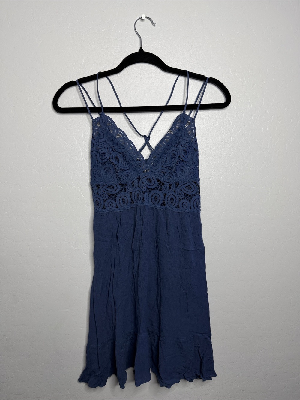 PINK Victoria's Secret Navy Blue Lace-Top Midi Dress